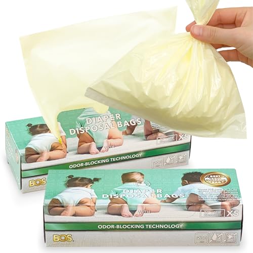 Image of BOS Odor-Sealing Dirty Diaper Trash Bags - Scent & Smell Free, Cream Yellow, Pack of 2, X-Small