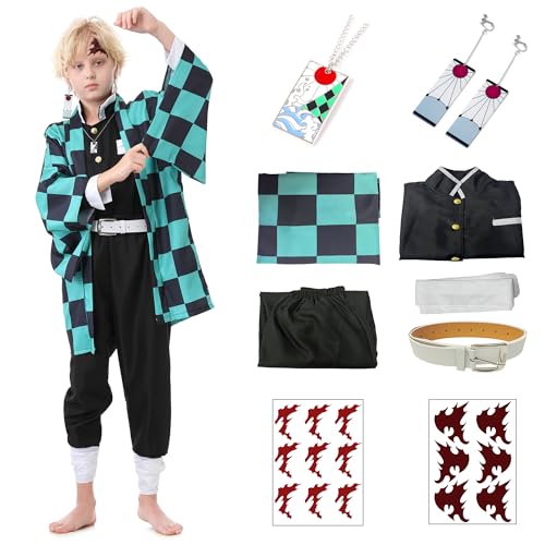 GeyZaho Halloween Cosplay Costumes Green Anime Kimono Outfits Cape Festival Uniform Dress Up for Boys Men(Green 150)