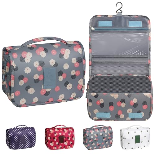 Image of Toiletry Bag Travel Bag with Hanging Hook for Women Men,Blue Flower