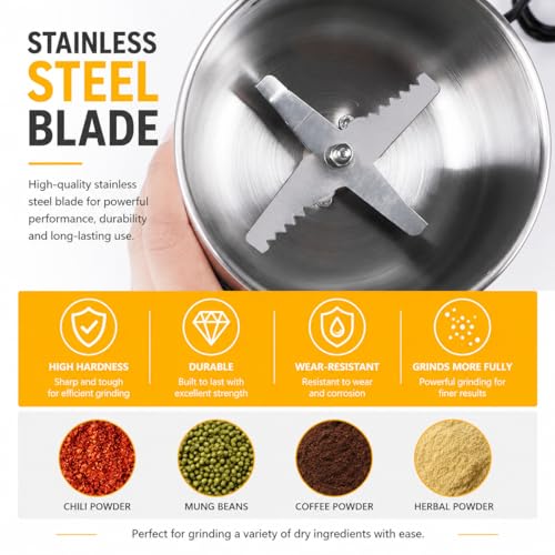 Image of J-GO 300W Multifunctional Electric Spice & Coffee Grinder - Stainless Steel Blade Grinder for Coffee Beans, Spices, Herbs, Nuts & Grains - One Touch Portable Dry Grinder with 300ML Cup