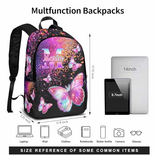 Personalized Backpacks for Girls with Lunch Bag, Customized Backpack Girls Kids Bookbag Lunch Box Water Bottle Set, Pink Butterfly Casual Daypacks Schoolbag for Back to School Elementary3
