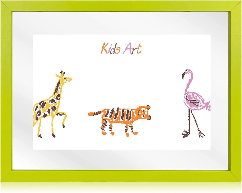 Innoteck Fancy Children Artwork Gallery Light Green Photo Frame - Keep Your Kids Photos, Drawings & Certificate - Display Horizontal or Vertical – Unique and Multi-functions Wooden Frame