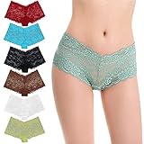 Curve Muse Women's Pack Of 6 Comfort Sheer Lace Tanga Hipster Boyshorts Panties-Pack AJ-L