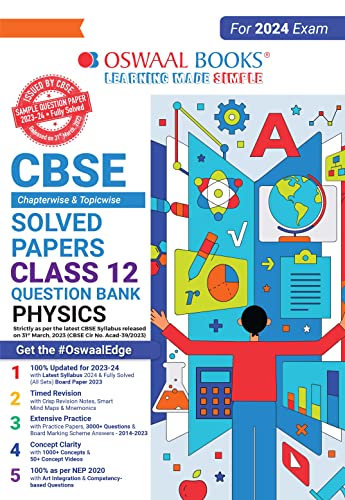 Image of Oswaal CBSE Chapterwise Solved Papers 2023-2024 Physics Class 12th (For 2024 Board Exams)