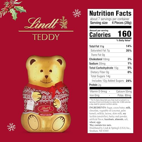 Image of Lindt Teddy Christmas Advent Calendar Assorted Chocolate Candy Box, 7.2 oz.