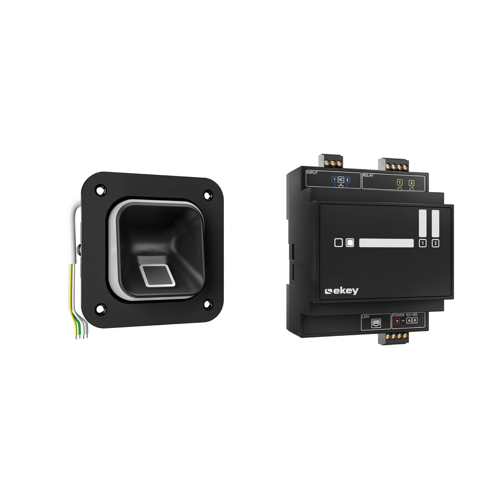 EKEY 204752 sLine Fingerprintset für Sprechanlagen und Hohlräume (Fingerprint Schwarz, Controller), Biometrische Zutrittslösung zur Integration in Türsprechanlagen, 0,4 W, 12-24 V, Fingerprint Schwarz