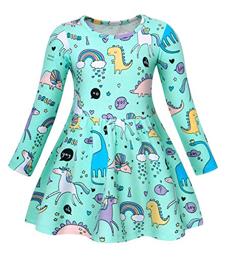 AmzBarley Robe de Licorne Fille Enfant Dinosaure Robes Manches Longues Filles Casual Fête Habiller Animal Dessin Animé Printemps Automne Cover