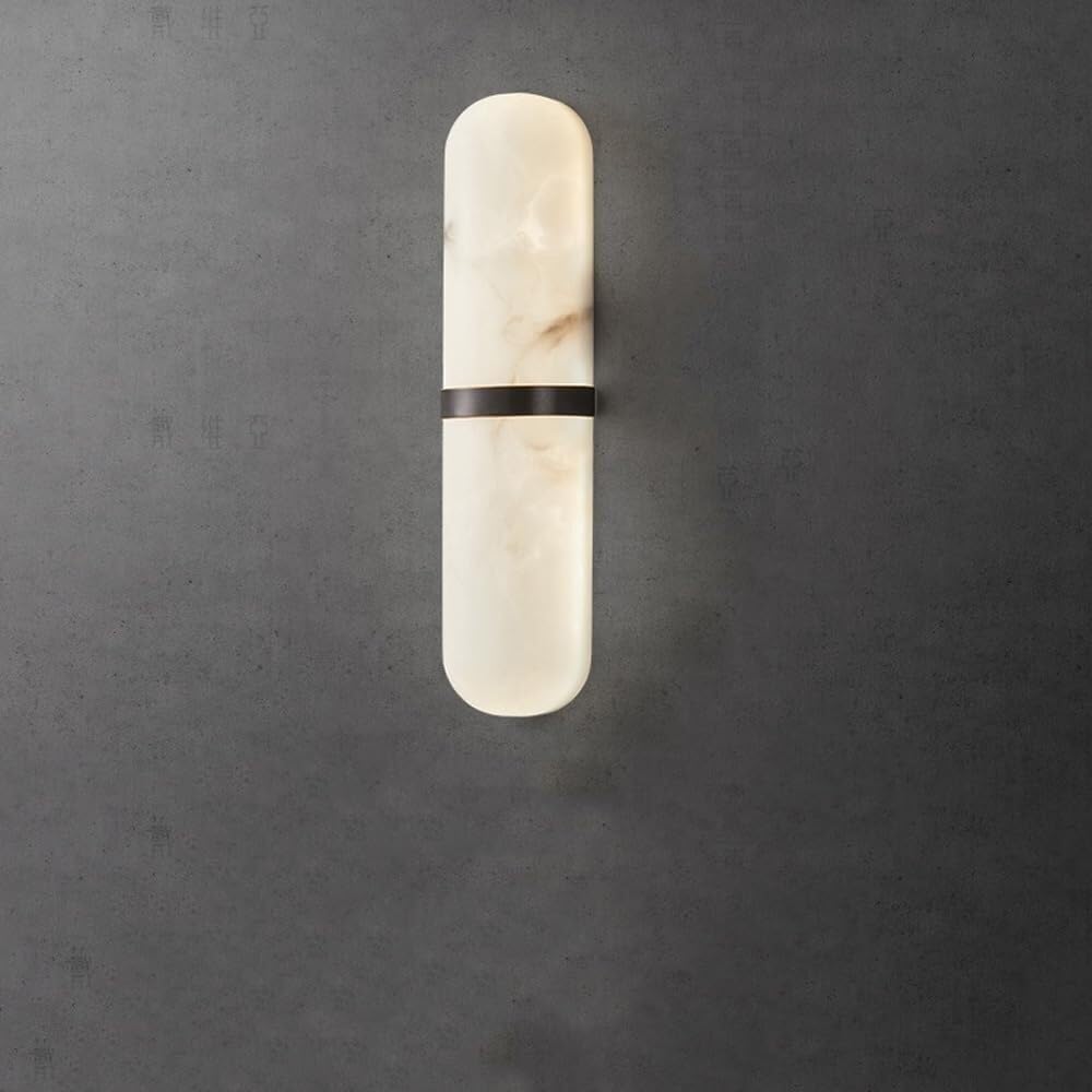 9W LED Linear Wall Light Faux Marble Long Strip Wall Lamp Brass Wall Sconce Modern Black Bathroom Vanity Light Bar White Alabaster Lighting Fixture for Bedroom Living Room Foyer Porch (White