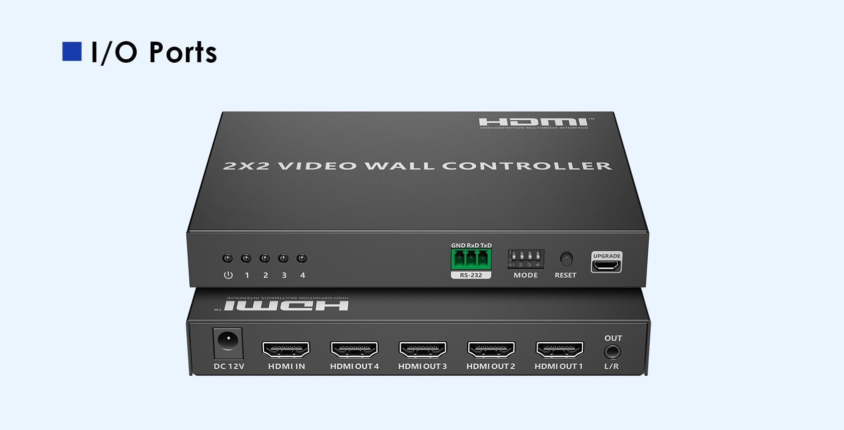 PremiumCord Controller Videowall HDMI 1-4, UHD 4K 2160p 60 Hz, Full HD 1080p, 8 Modalità di Visualizzazione, HDMI 2.0, HDCP 2.2, RS232, DIP Switch, Alloggiamento in Metallo, Nero