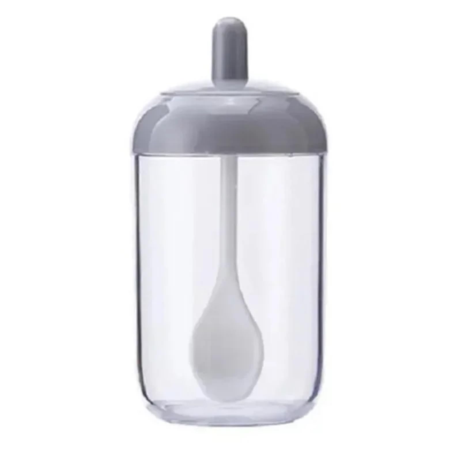 Tarro de especias redondo con tapa, cuchara, botella condimento, caja sellado, organizador cocina, 2 uds(Grey)