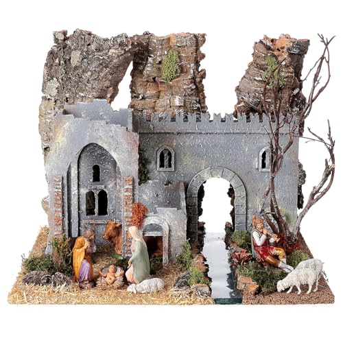 Holyart Cabaña Castillo belén Moranduzzo 10 cm dieciochesca 30x40x30 cm, VacíoAnchura: 40 cm|Profundidad: 30 cm|Altura: 30 cm