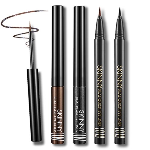 SECRET KEY Skinny Real Quick Eye Liner 0.6ml - All Day Waterproof Liquid Brush Eye Liner, Gel Felt Tip High Pigment & Long Lasting Makeup – Apply Winged, Cat Eye, Smudge, Tear Proof (#Brown)