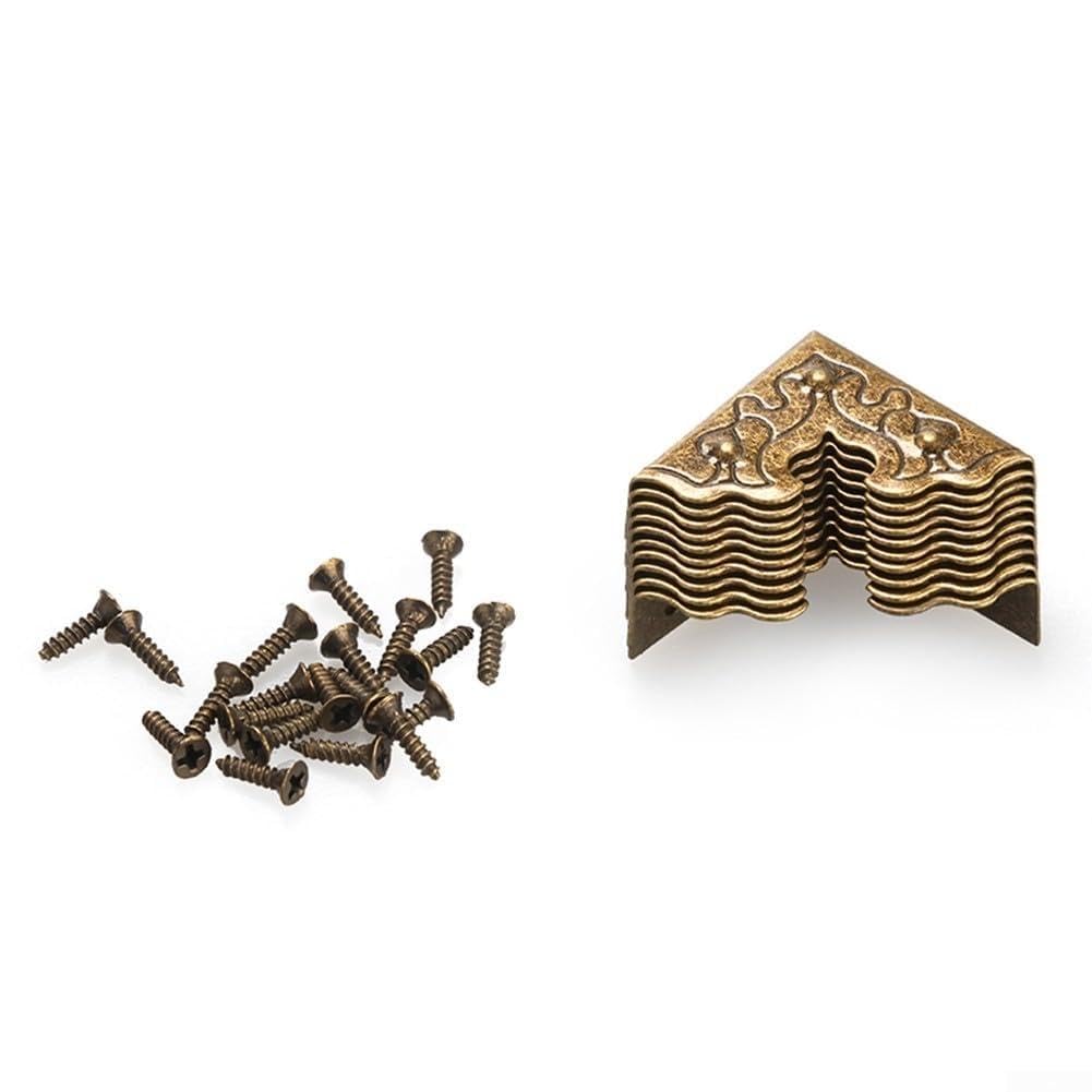 Metal Corner Protectors 25mm for Antique Style Wooden Cases and Jewelry Boxes, Complete with Screws to Protect Corners and Add Vintage Charm (Antique Bronze)