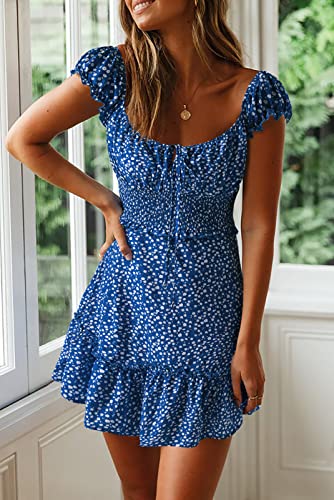 YOBECHO Womens Summer Sexy Sweetheart Collar Printed Ruffle Mini Dress2