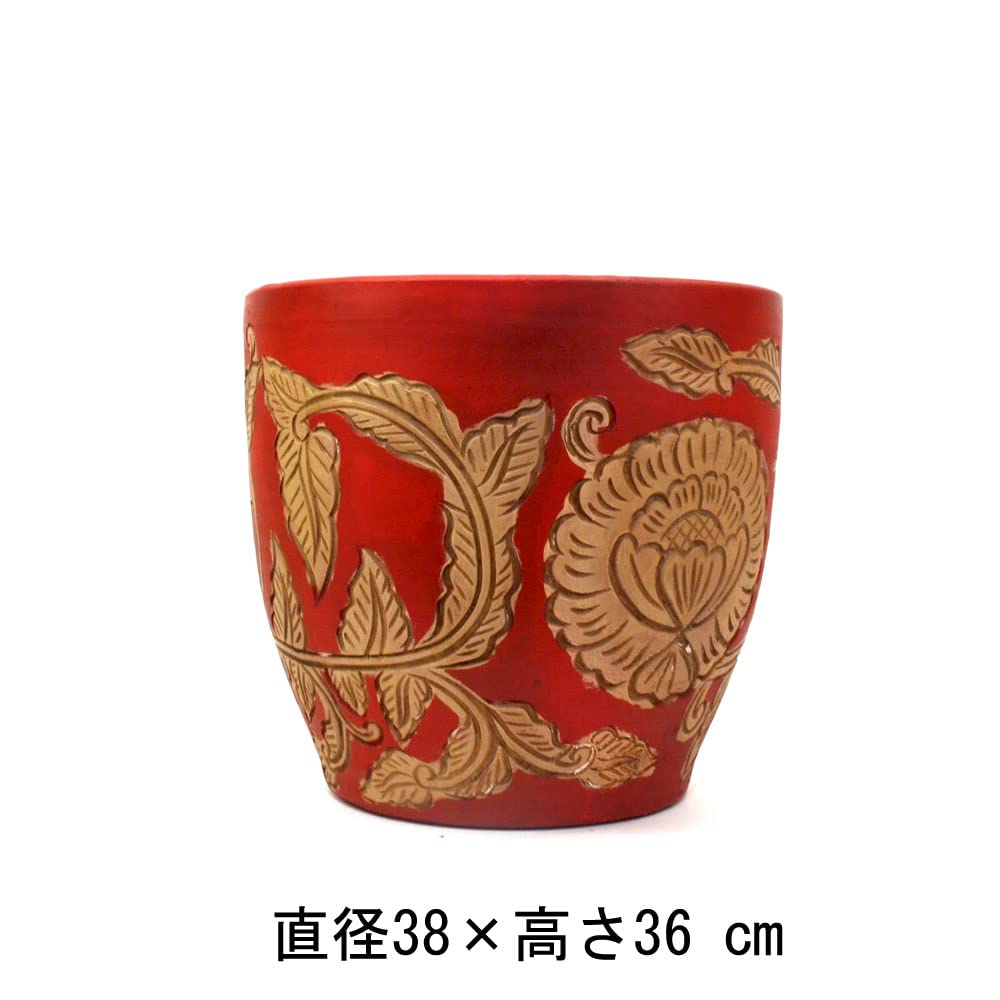 Amazon.co.jp: カラーテラコッタ鉢 レッド 花柄 タイ製 (L) : DIY