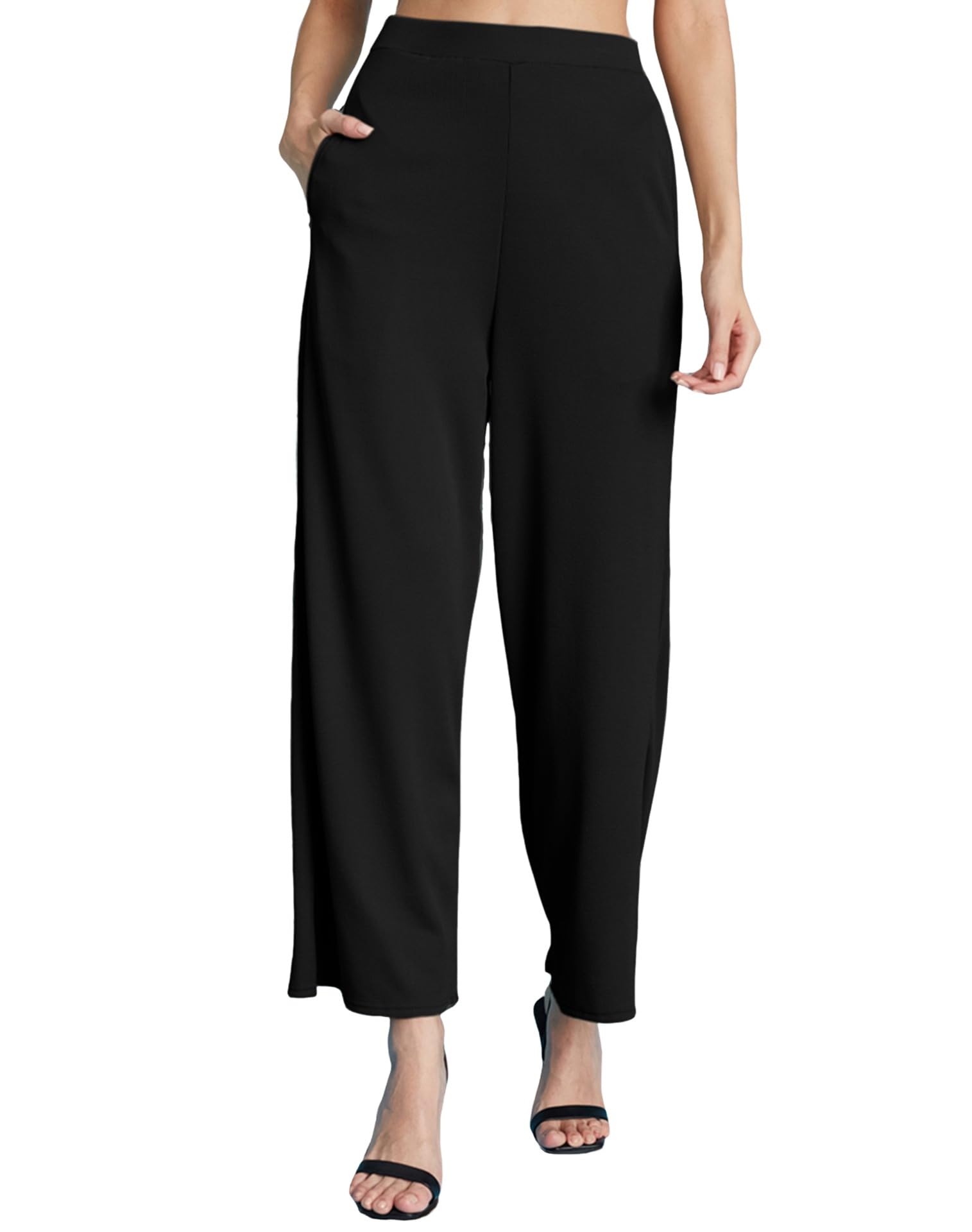 siril Women's Ribbed Lycra Solid Regular Fit Wide Leg Trouser Pant-picture-31