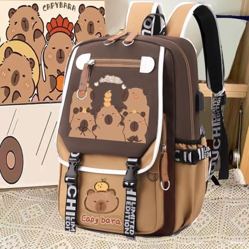 Image of Lushandy Capybara Backpack, Cute Capibara Backpacks Kawaii Kapibara Stuff Large Cartoon Capybara Bag Ita Bag