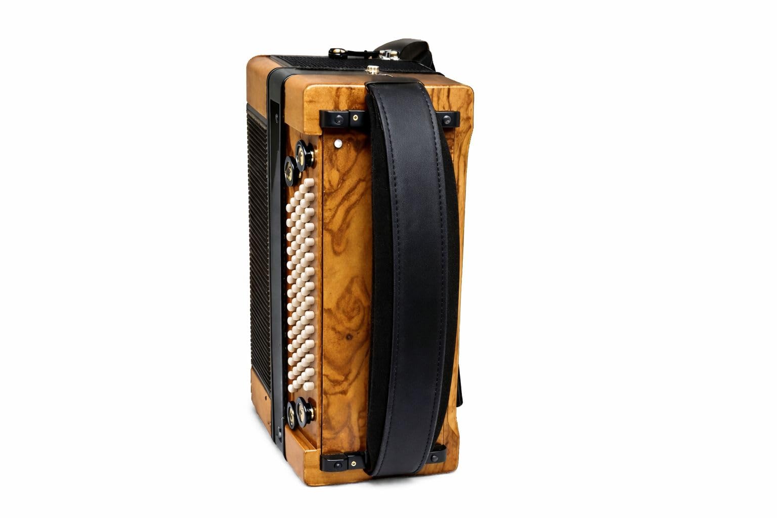 Generisch Akkordeon Bassriemen 120 Bässe schwarz inkl. Verstellerset – verstellbarer, gepolsterter Bassgurt für Akkordeon – robustes Leder, traditionell & komfortabel für Musikanten