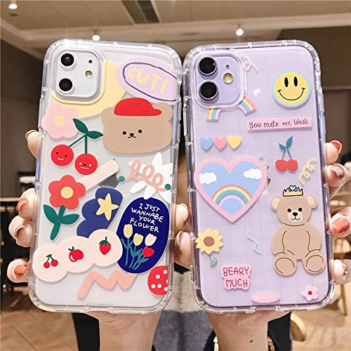 Lusamye Iphone 11 Cute Cartoon Bear Case,Clear Soft Tpu Cover For Girly Women Aesthetic Kawaii Korean Iphone 11 Phone Case -Rainbow Bear #TOP1