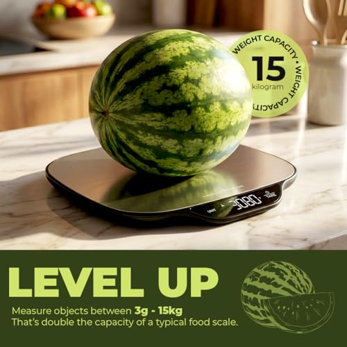 Image of HealthSense Weighing Machine for Food | Digital kitchen weight scale with 15 kg Capacity, Stainless Steel Platform, 1 g Accuracy, Large LED Display, Touch Control, Auto-Off, 1 Year Warranty KS90