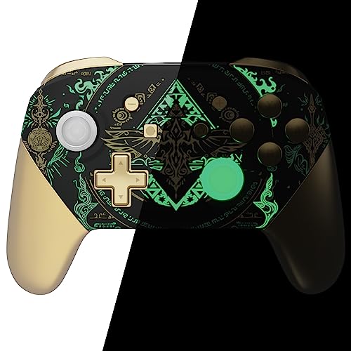 eXtremeRate Carcasa Agarre para Nintendo Switch Pro Funda Grip Shell con Botones D-Pad ABXY Repuesto para Nintendo Switch Pro Control-No Incluye Mando(Brilla en Oscuridad-Reino del Totem Negro)