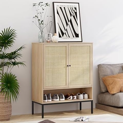 XIAO WEI QH1500-1 Free Standing Shoe Racks, Rattan Doors-oak Cover