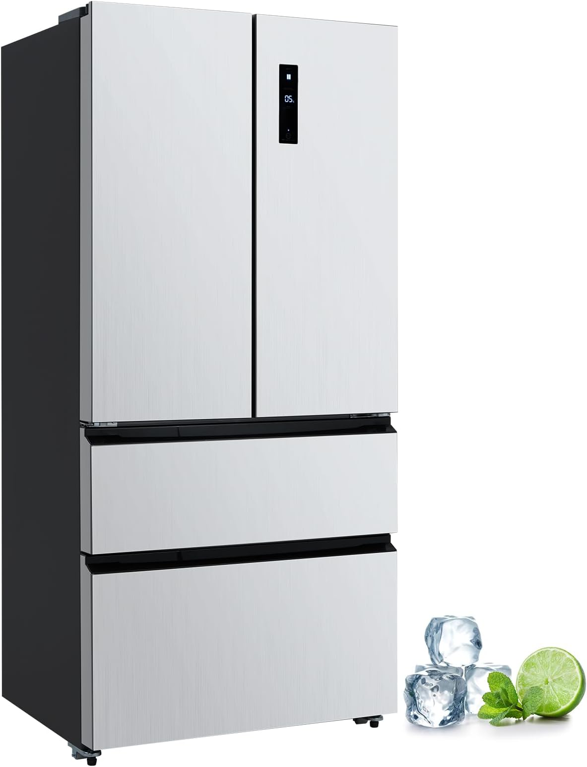 GarveeHome 18.75 Cu.Ft French Door Refrigerator, 33 in Large Capacity Kitchen Refrigerator Full Size Bottom Freezer With 2 Freezer Drawers 2 Doors Adjustable Shelves Automatic Defrost