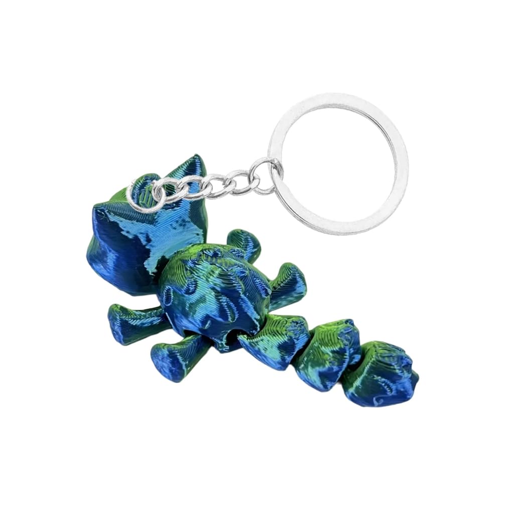 Divuukyi Unisex Blue And Green Gradi Artistic 3D Printed Cat Keychain Charm 3D Printed Cat Keyring With Movable Links For Unique And Stylish Key Accessory