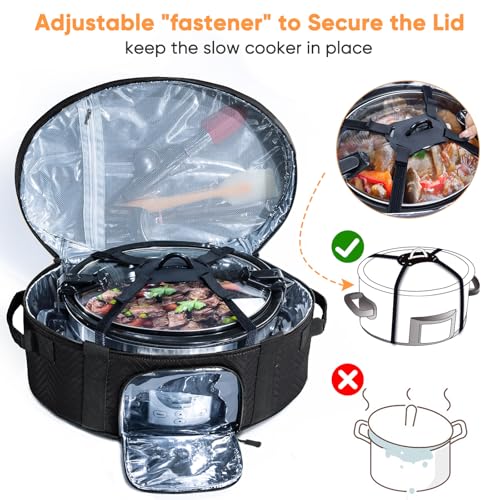 Image of Insulated Slow Cooker Carrying Bag for 6-8 Quart CrockPot and Hamilton Beach Slow Cooker with See-thought Window, Portable Carrier Case with Adjustable Band and Accessory Pocket