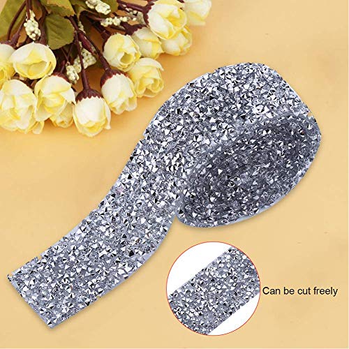 TOPINCN Silver Crystal Rhinestone Ribbon, Sparkling Rhinestone Ribbon Mesh Wrap Roll Bling Arts Crafts Decor Girls Gift 1 Yard (Silver) - Image 4