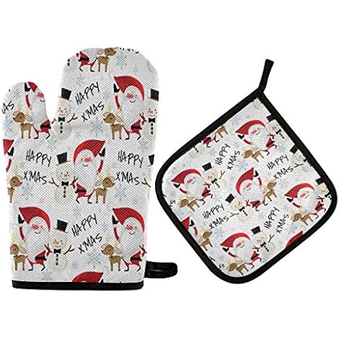 ZZXXB Happy Xmas Santa Claus Oven Mitts Set Cover