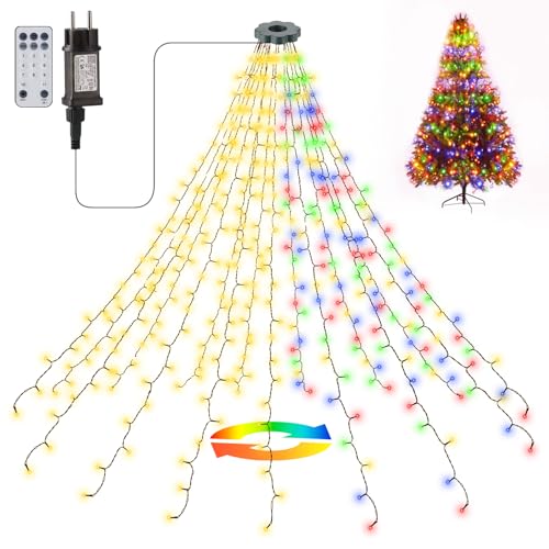 Zorela Luci Albero di Natale, 400 LED 2m x 16 Fili Luci Natale Albero, 11 Modalità Mantello Luci Albero di Natale a Cascata con Telecomando per Alberi di Natale da 1,5 m a 2,5 m - Multicolore