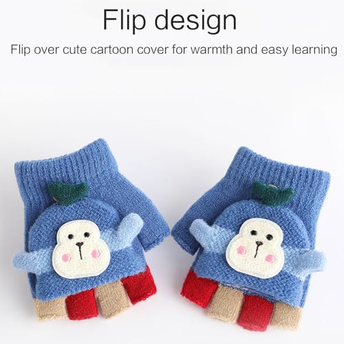 Convertible Gloves Winter Half Finger Mittens Cartoon Knit Half Finger Gloves With For Kids Unisex Lovely4