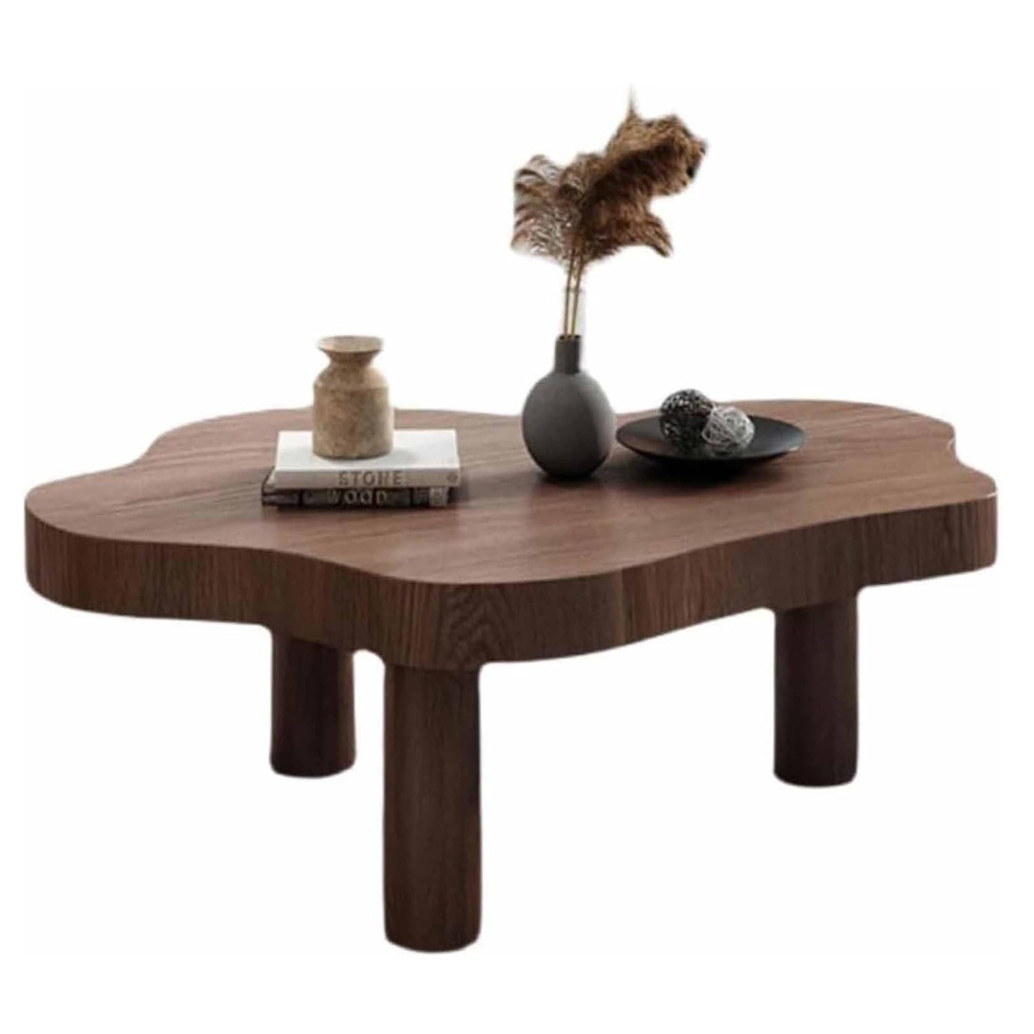 SXZenSpace Solid Wood Coffee Table, Cloud Shaped Irregular Indoor Side Cute Tea with 3 Legs, Easy Assembly, for Living Room Bedroom Home,Walnut-110x80x40cm