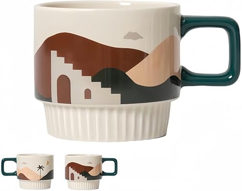 Morandi - Tazas de café de cerámica de 11 onzas, tazas de café vintage con asa, taza de café novedosa, regalos de cumpleaños, regalos de cumpleaños,