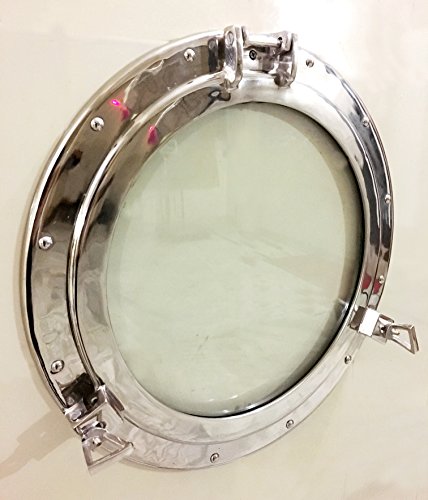 Medieval Replicas Marine Nautical Store 20" Canal Boat Porthole Window Nickel Finish~Wall Window Glass Porthole - Image 4
