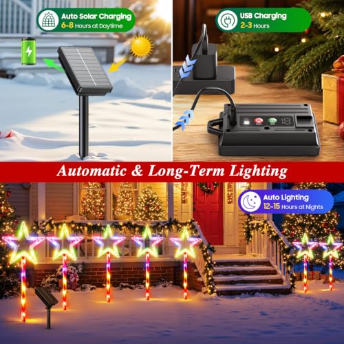 10 Pack Christmas Decorations Outdoor Solar Candy Lights, Multicolor - image 3