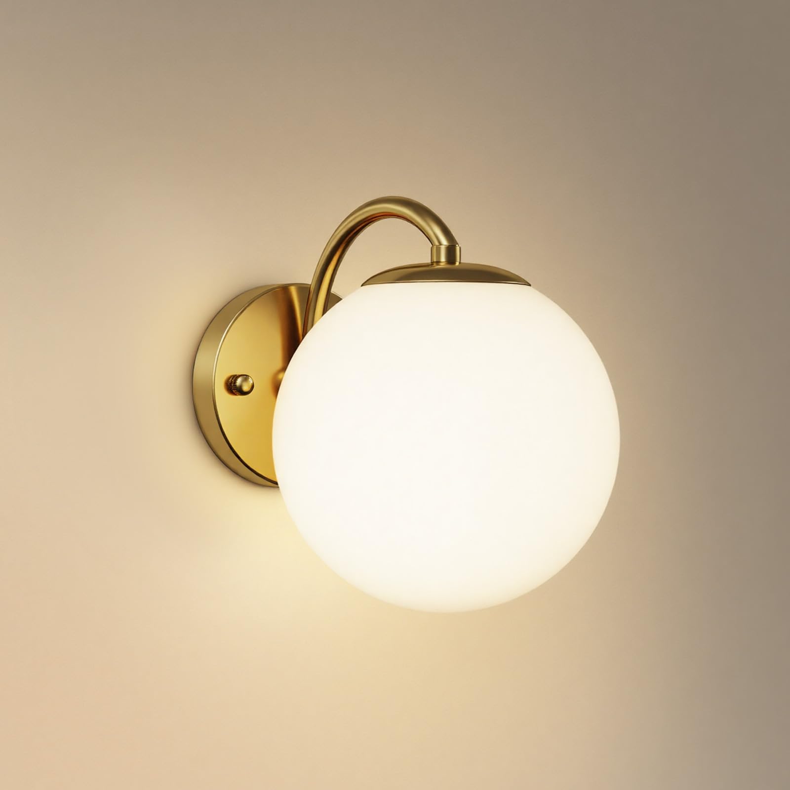 Warmiehomy Modern Wall Lights Indoor, Industrial Round Glass Wall Sconce, E27 Metal Gold Wall Lamps Sconces, Hardwired Wall Mounted Light for Bedroom, Living Room, Hallway (Bulb Not Included)
