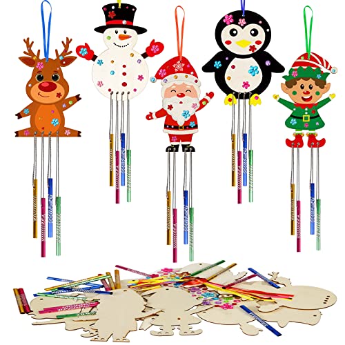 WEDNOK 10tlg Weihnachten Basteln Kinder Windspiel Bastelset Holz...