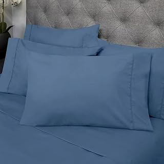 HNU Elegant 4 Piece Deep Pocket Twin Sheets | Classic Aesthetic Bedding | Sumptuous Details | Fitted Flat, Pillowcases Included | Silky Soft N Comfortable | Ultra Durable Modern N Pretty Denim Shade
