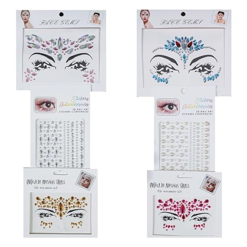 Adesivo Autocolante para Rosto e Olhos: Strass Colorido Stickers Face Jewels Carnaval e Festas - 2 C