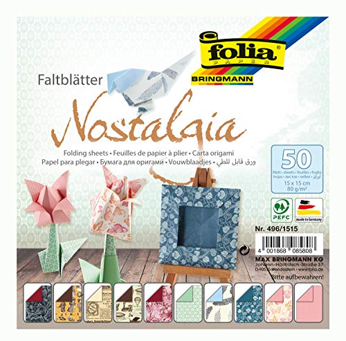 Folia Origami Papier Set - 50 Blatt 15x15cm Faltpapier In 10 Motiven