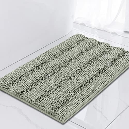 Turquoize Luxury Chenille Bath Rug for Bathroom Rugs Extra Absorbent Bath Mat Non Slip Microfiber Shower Rug for Bathroom Microfiber Shaggy Carpet Rug Size, 17"x 24", Sage