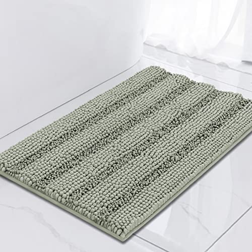 Turquoize Luxury Chenille Bath Rug For Bathroom Rugs Extra Absorbent Bath Mat Non Slip Microfiber Shower Rug For Bathroom Microfiber Shaggy Carpet Rug Size, 17"X 24", Sage #TOP3