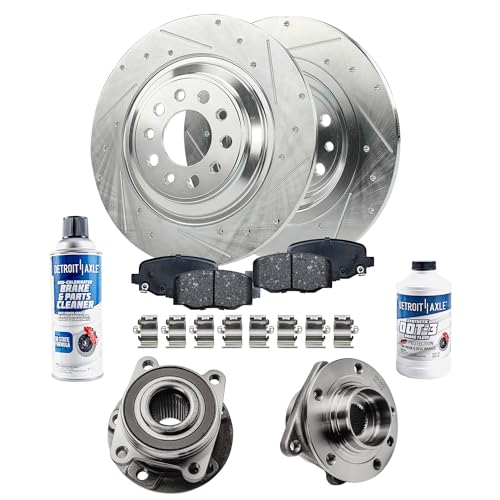 Detroit Axle - AWD Rear Brake Kit for 2014-2023 Jeep Cherokee, Drilled Slotted Brake Rotors Ceramic Brakes Pads Wheel Bearing Hubs 2015 2016 2017 2018 2019 2020 2021 Replacement : 12.60