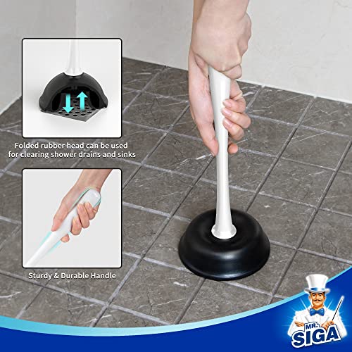 Image of MR.SIGA Toilet Plunger and Brush Combo for Toilet Cleaning, White, 2 Set | Heavy duty toilet brush and plunger set, toilet bowl brush and plunger with holder