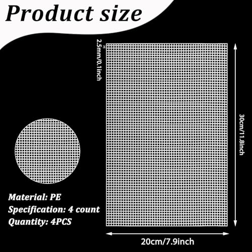 Image of JIYIN 4 Pcs 4 Count Plastic Mesh Canvas Sheets for Embroidery, Plastic Needlepoint Canvas, Eye Mesh for Acrylic Yarn Crafting Knit Crochet Projects and Make Aquarium Dividers(White 11.8x7.9'')
