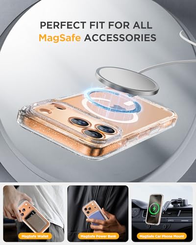 Image of Miracase Magnetic for iPhone 17 Pro Case 6.3 inch [Compatible with MagSafe] Full-Body Phone Case with Built-in Glass Screen Protector & Camera Control,Drop Proof iPhone 17 Pro Cover, Clear Glitter