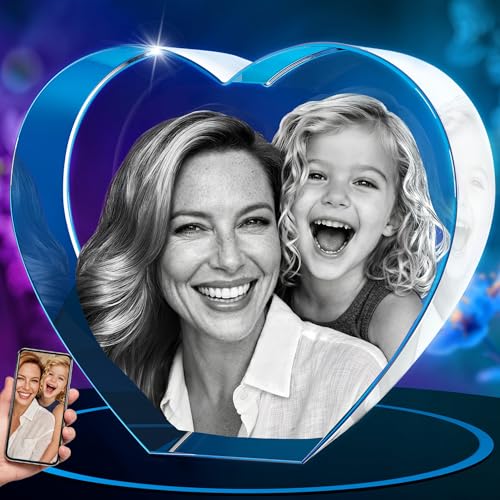 ArtPix 3D Crystal Photo, Personalized Gifts for Women, Wife, Her, Him, Men, Husband, Grandma, Customized for Mom with Your Own Photo, Custom Glass 3D Laser Etched Picture Frame Heart