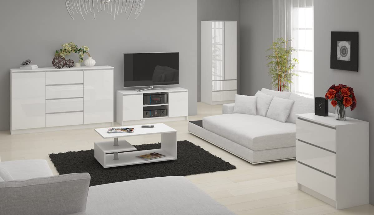 KOMODA Witmatte K140 8-Lade Wit - Moderne Stijl, 138x99x40cm, Zelfmontage